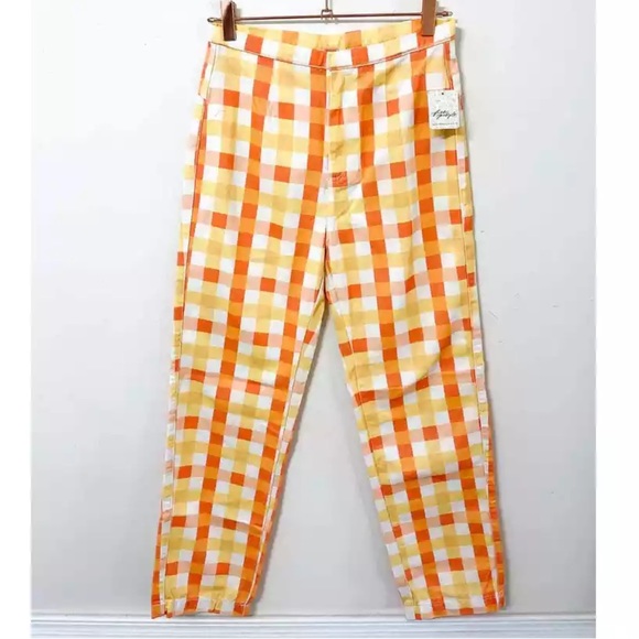 Free People She's All That Plaid Crop High Waist Pants in Multi Combo NWT 8 - Picture 6 of 16